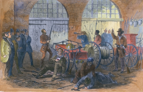 John Brown and others inside the engine house of the Harpers Ferry Armory