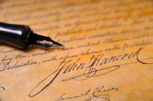John Hancocks famous signature on the Declaration of Independence