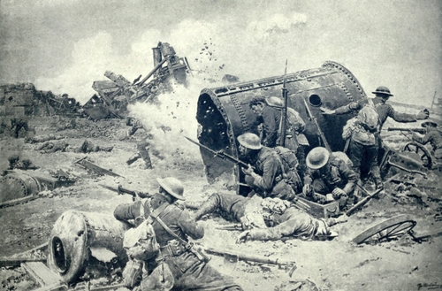 Canadian soldiers fighting at Courcellette