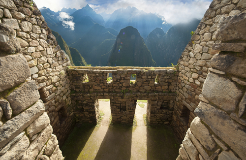 Inca wall in the ancient city of Machu Picchu