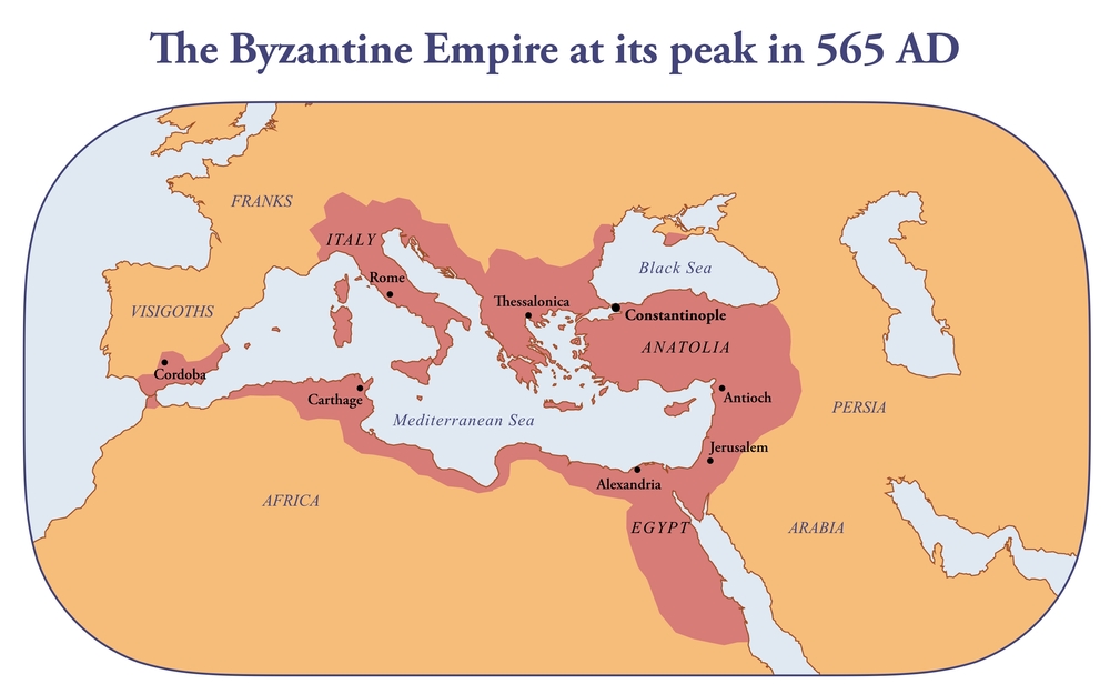 Map of Byzantine Empire under Justinian I