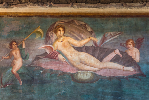 Venus in the shell in ruins of Ancient Roman city Pompeii