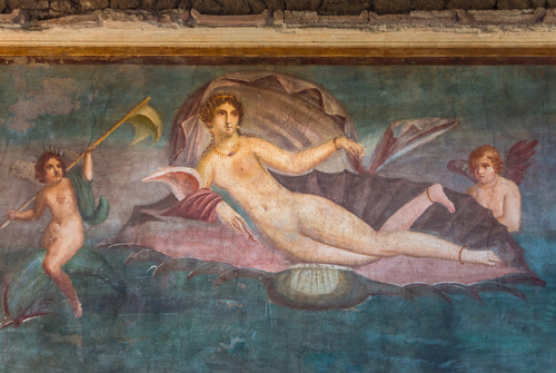Venus in the shell in ruins of Ancient Roman city Pompeii