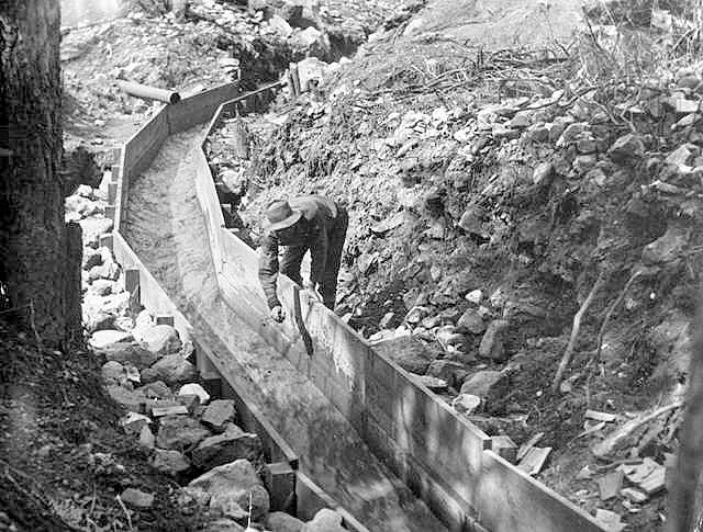 Wooden gold sluice in California