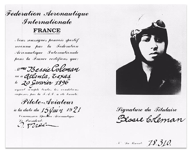 Bessie Coleman pilots license