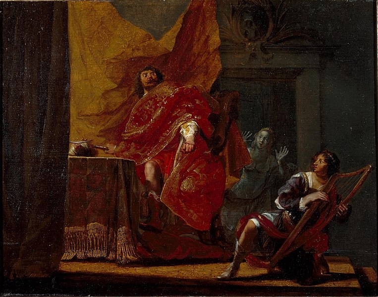 Saul casts his spear at David 