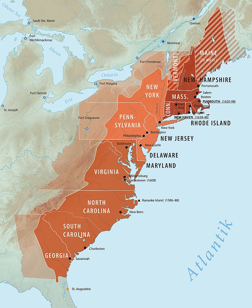 Map of the 13 Colonies